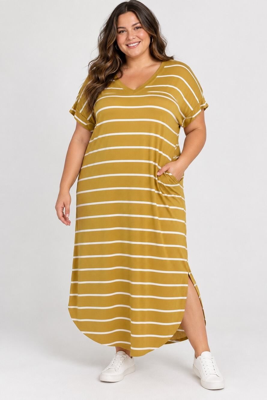Rae Mode Mustard Striped Maxi Dress – Size 2X – NWOT